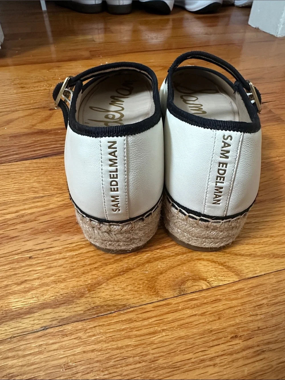 NEW! Sam Edelman Cream Mary Jane Espadrille Flats with Black Trim